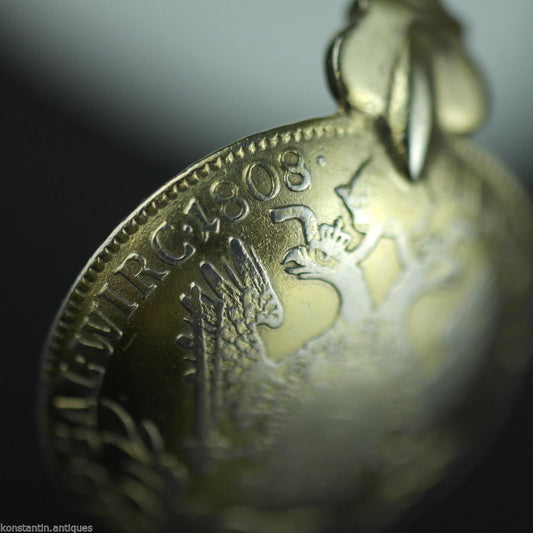 Antiker 20-Kreuzer-Münzlöffel aus vergoldetem massivem Silber aus dem Jahr 1808, Franziskus Österreichisches Kaiserreich 800
