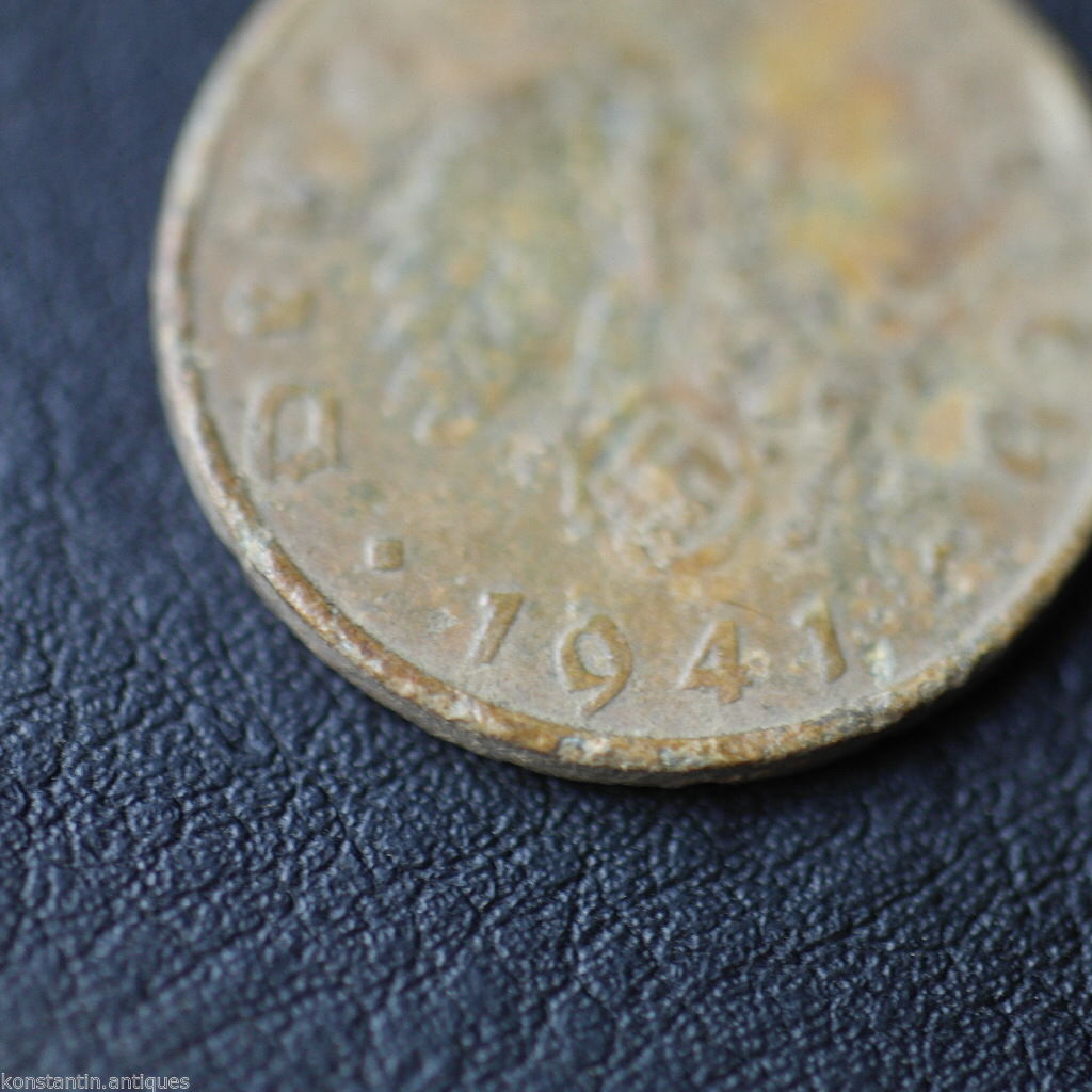 Antique 1941 coin 10 Reichspfennig Fuhrer Adolf Hitler of Germany 20thC Berlin