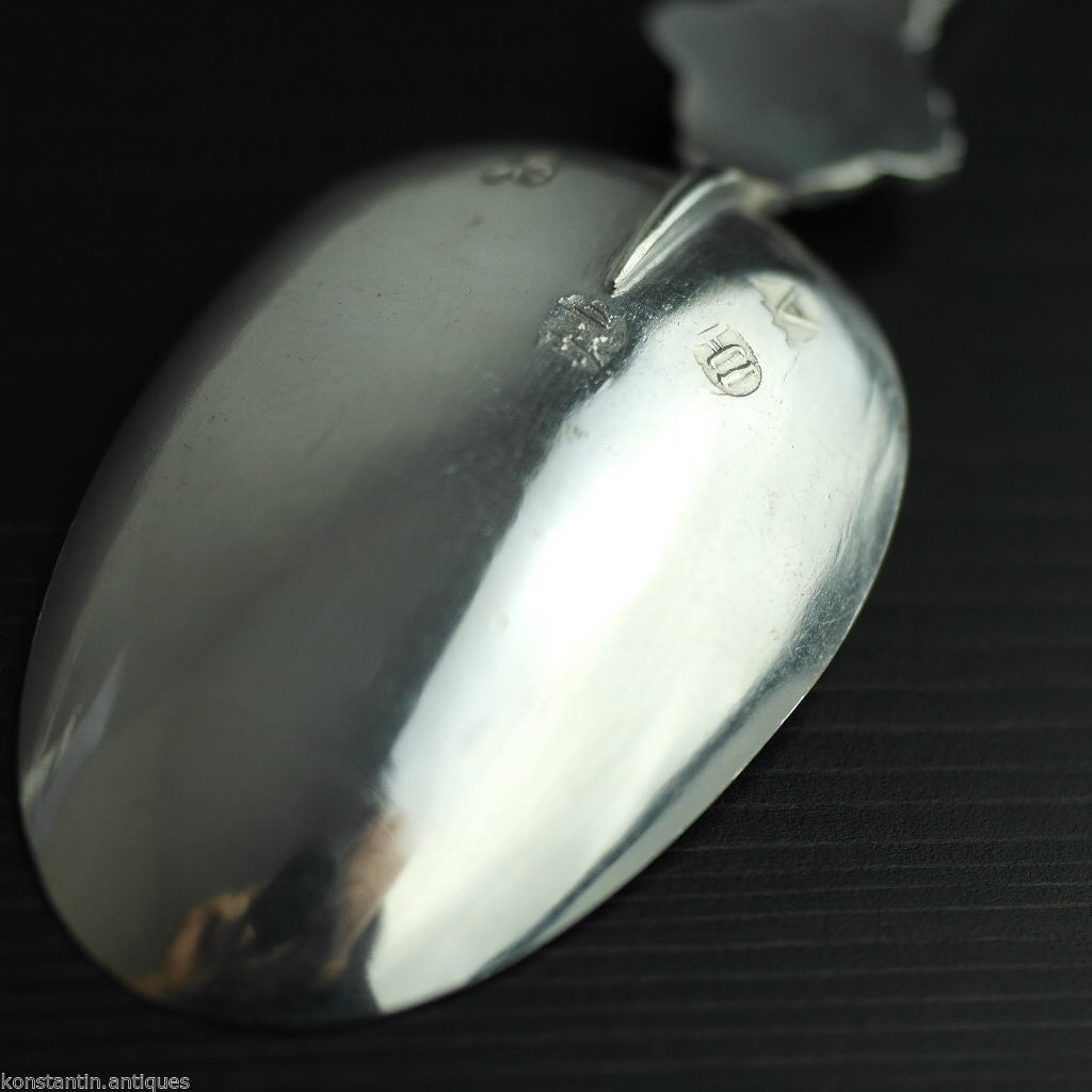 Antique 19thC HANAU sterling silver large anointing spoon