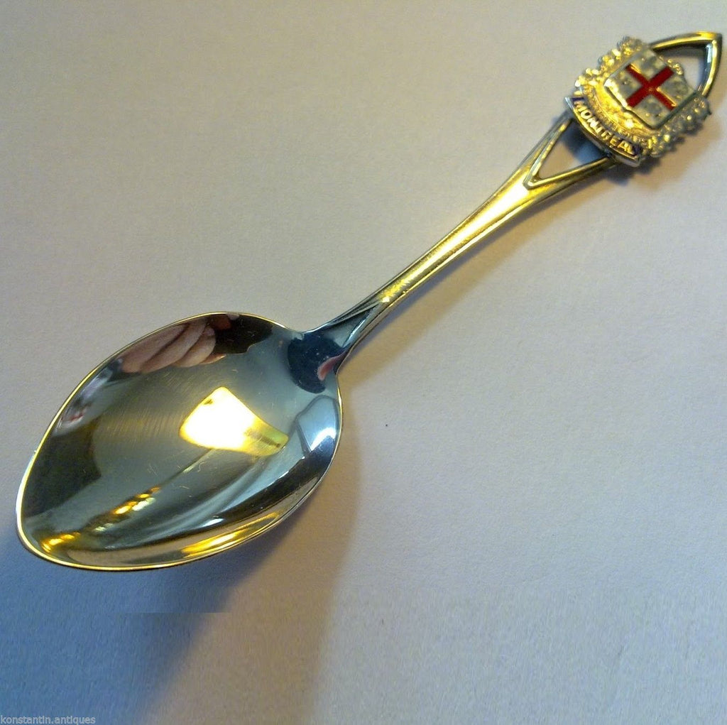 Cuchara de esmalte de plata maciza vintage Canadá Montreal STERLING Regalo de bautizo