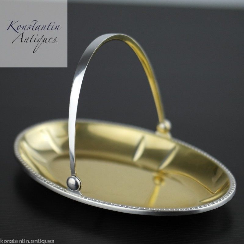 Vintage 875 silver gold plated candy dish Russian USSR c.1927-1953