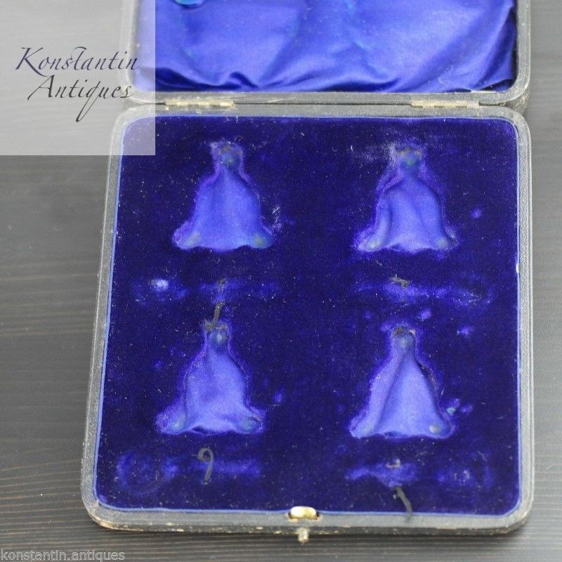 Caja antigua para juego de cuencos y cucharas de mostaza salada Imperio Británico