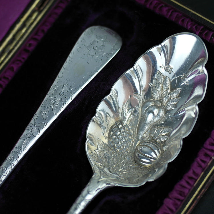 Antique 1797 pair sterling silver fruits spoons London Georgian era British Empire