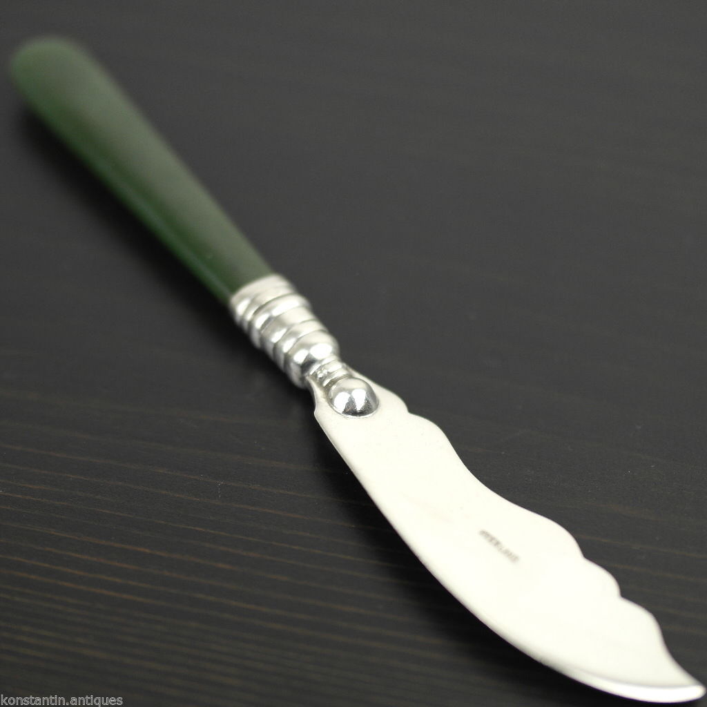 Antique 1900 sterling silver knife green Jade Nephrite handle