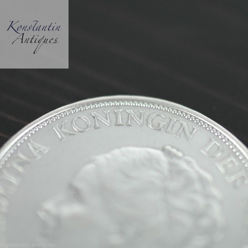 Vintage 1937 silver coin 2.5 Gulden Queen Wilhelmina of the Netherlands 20thC