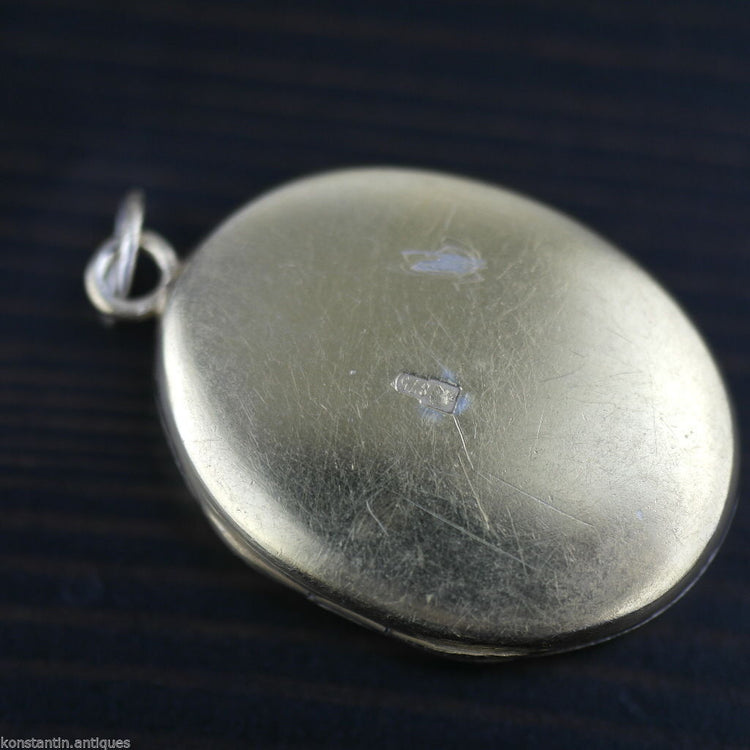 Vintage massives Silber Medaillon Anhänger Citrin Edelstein Charm vergoldet Russisch В875