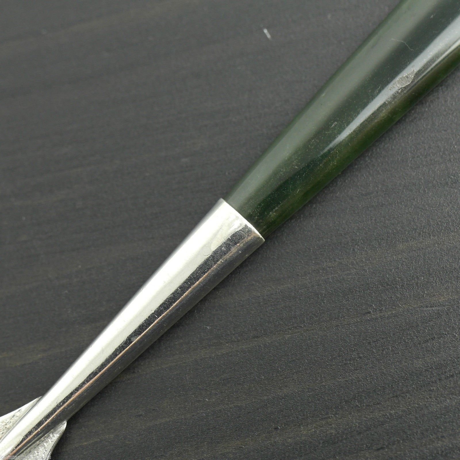 Antique 1912 sterling silver fork and green Jade Nephrite handle Birmingham