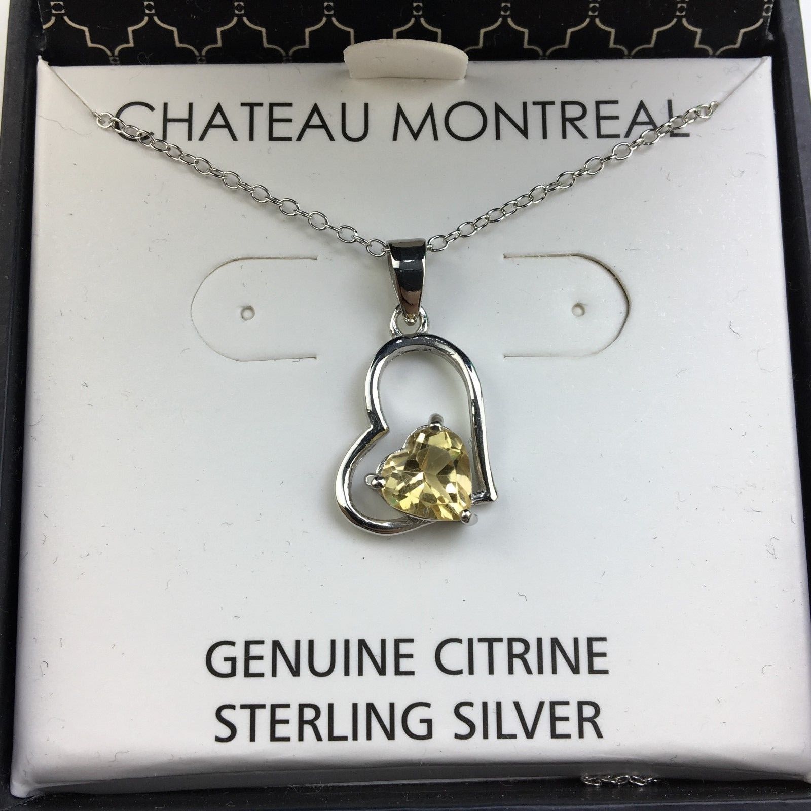 Sterling silver Citrine stone pendant on chain 925 Chateau Montreal