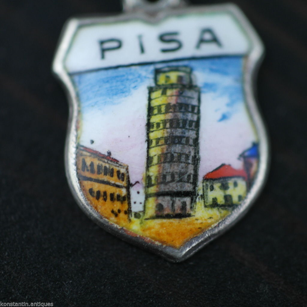 Vintage Pisa enamel 800 REU silver charm pendant Italy