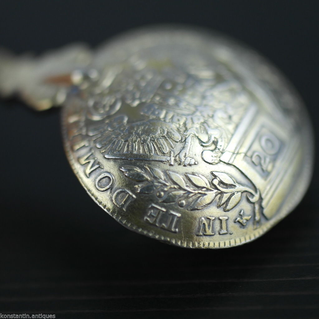 Antique 1765 gild silver 20 Kreuzer coin spoon Franc Austrian Empire 800 German