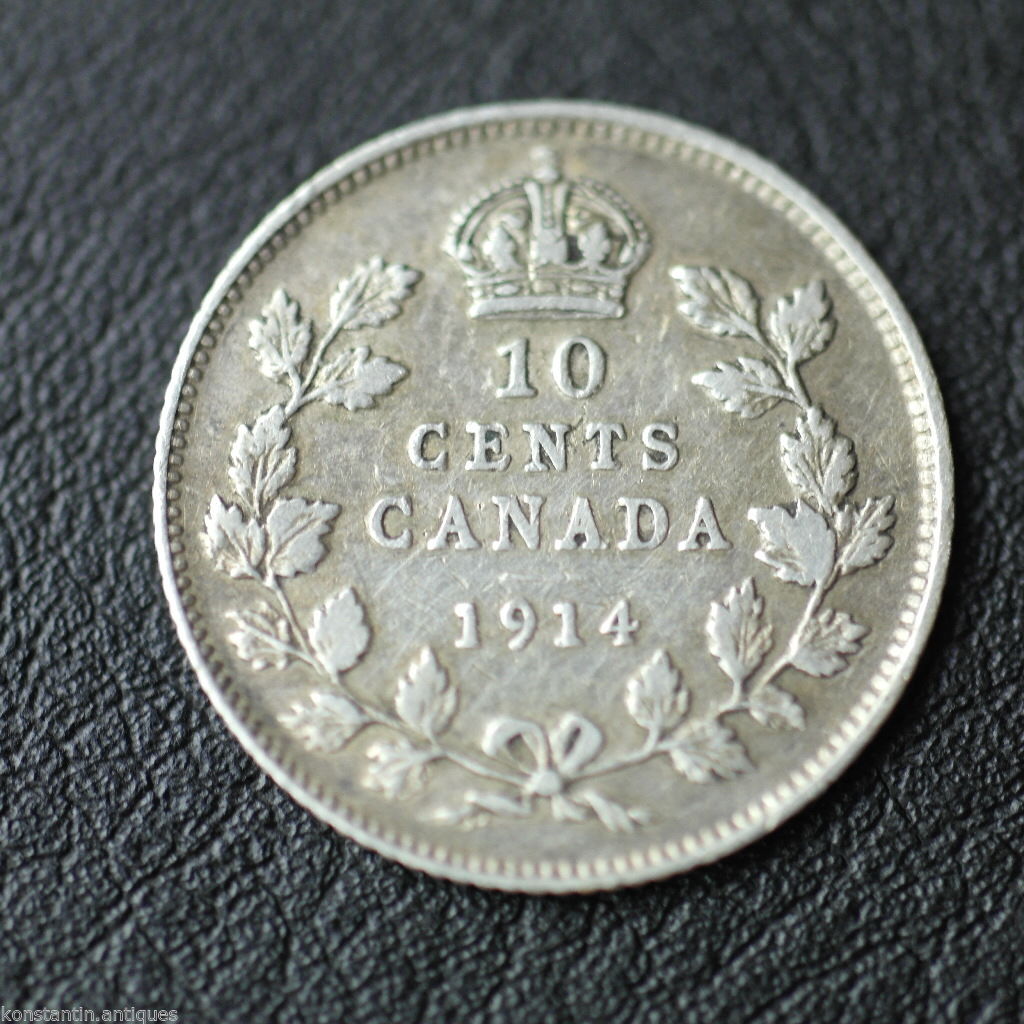 Antique 1914 silver coin 10 cents King George V of British Empire Canada