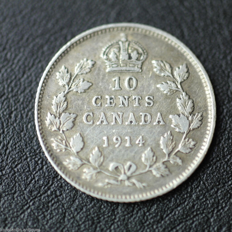 Antique 1914 silver coin 10 cents King George V of British Empire Canada