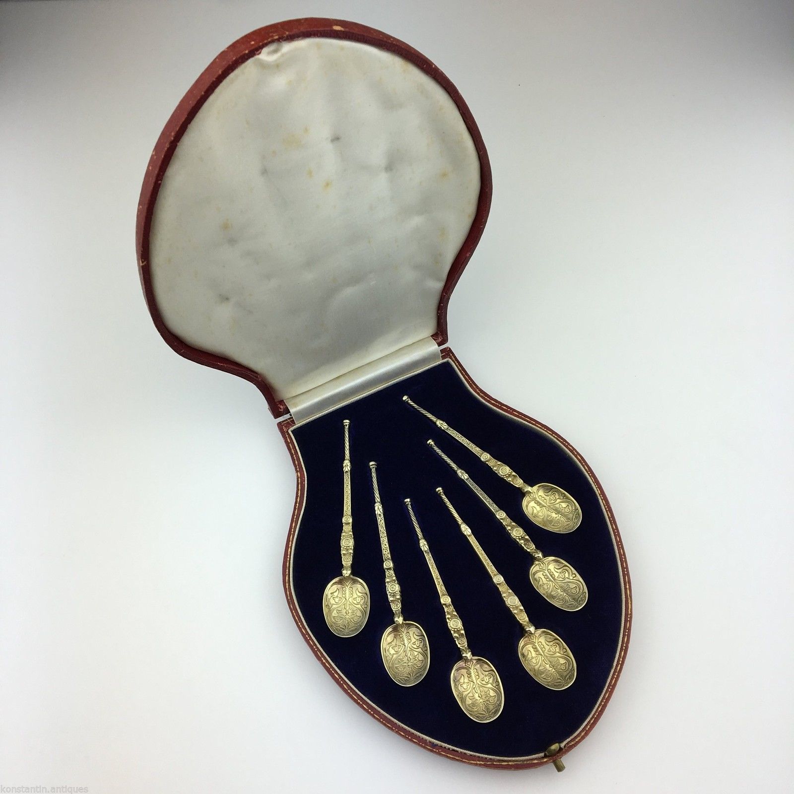 Vintage 1936 gild solid silver anointing spoons set of six Birmingham E&Co