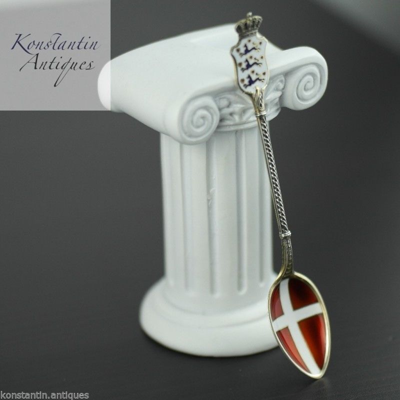 Antique sterling silver enamel spoon Bernhardhertz Norway David Andersen Denmark