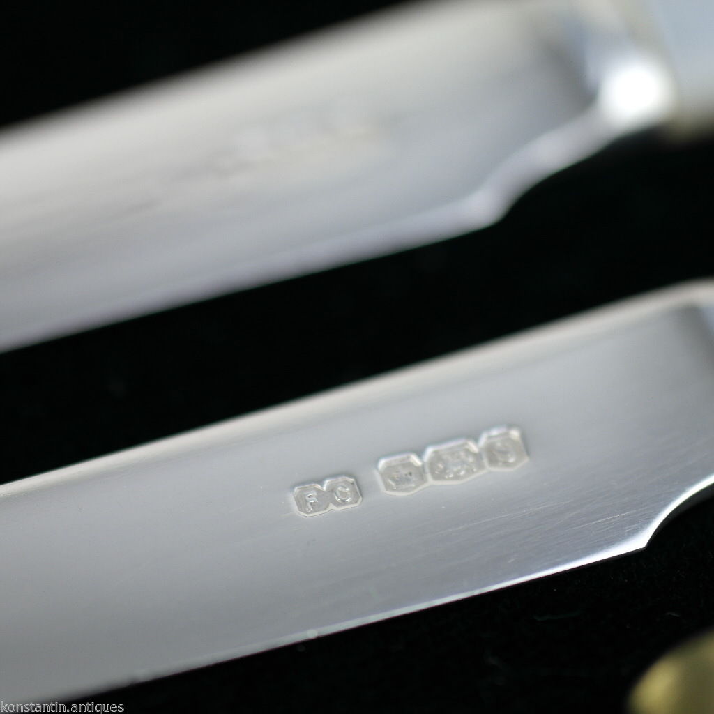Antique 1935 solid silver set of six knives with Nacre handles