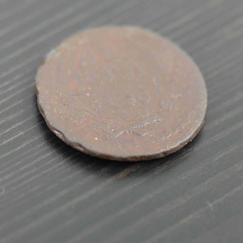 Moneda antigua de 1748 denga kopek Emperador Isabel del Imperio Ruso SPB 20thC