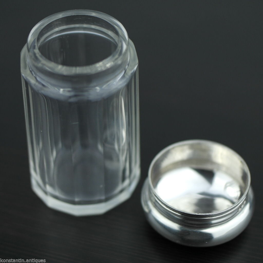 Antiker Londoner Schminktisch aus geschliffenem Glas aus dem Jahr 1927 mit massivem Silberdeckel