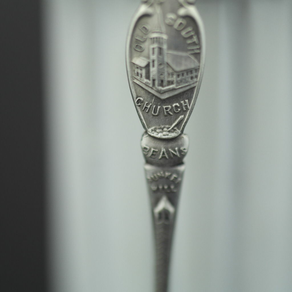 Antique sterling silver spoon picture The Boston Hub USA Old South Church 1775