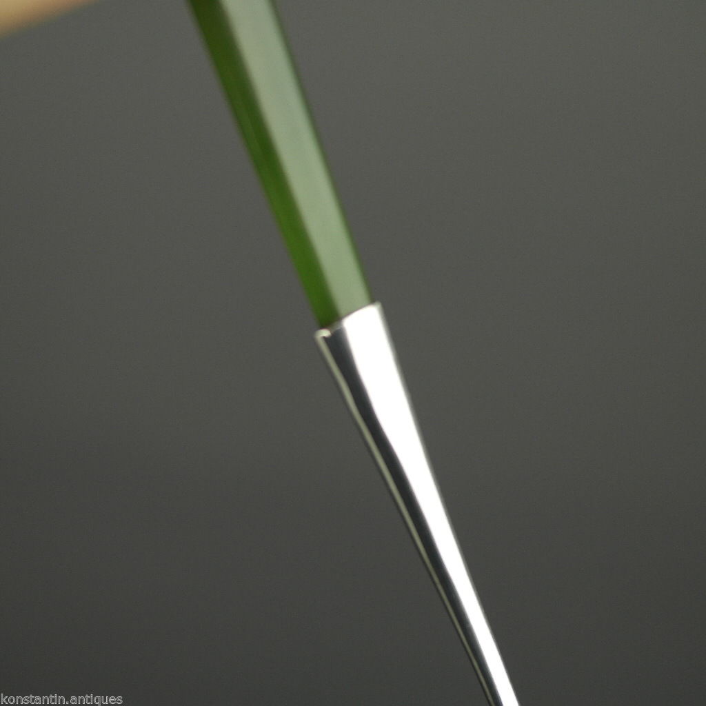 Antique 1900 sterling silver fork with green Jade Nephrite handle