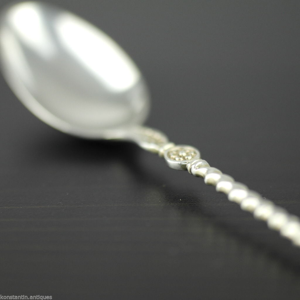 Antique 19thC solid silver spoon ornamented head Germany Peter Bruckmann
