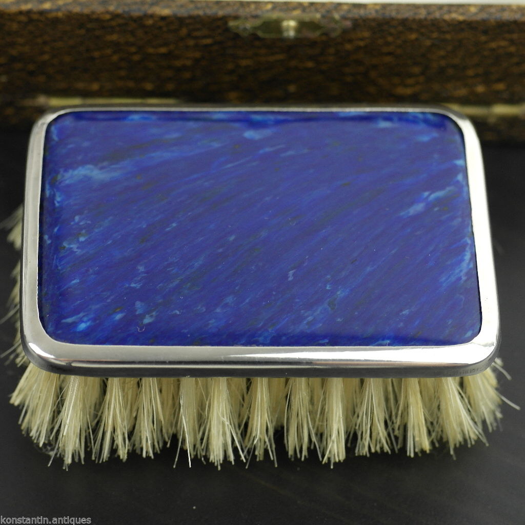 Antique 1927 sterling silver lapis lazuli brush and comb Birmingham