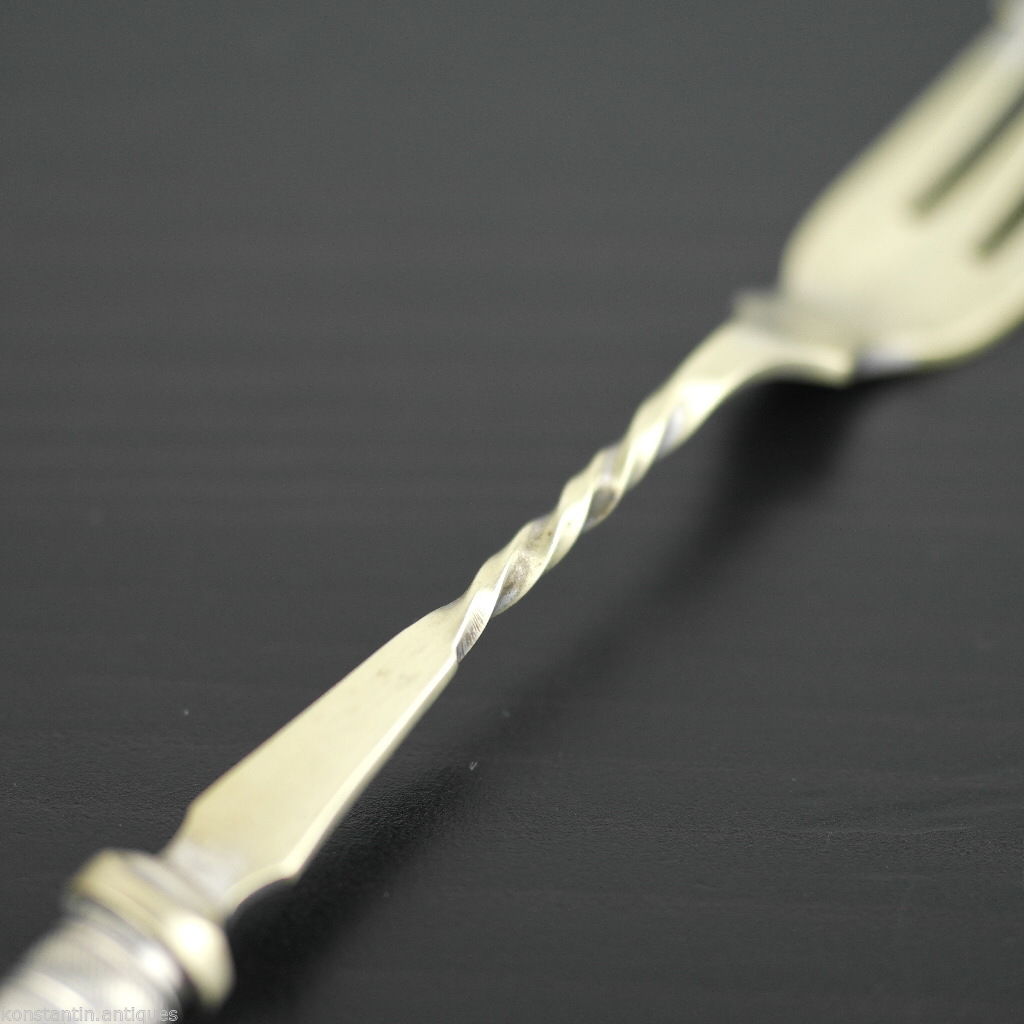 Antique table fork with mother of pearl handle Sheffield silver plate Diablo