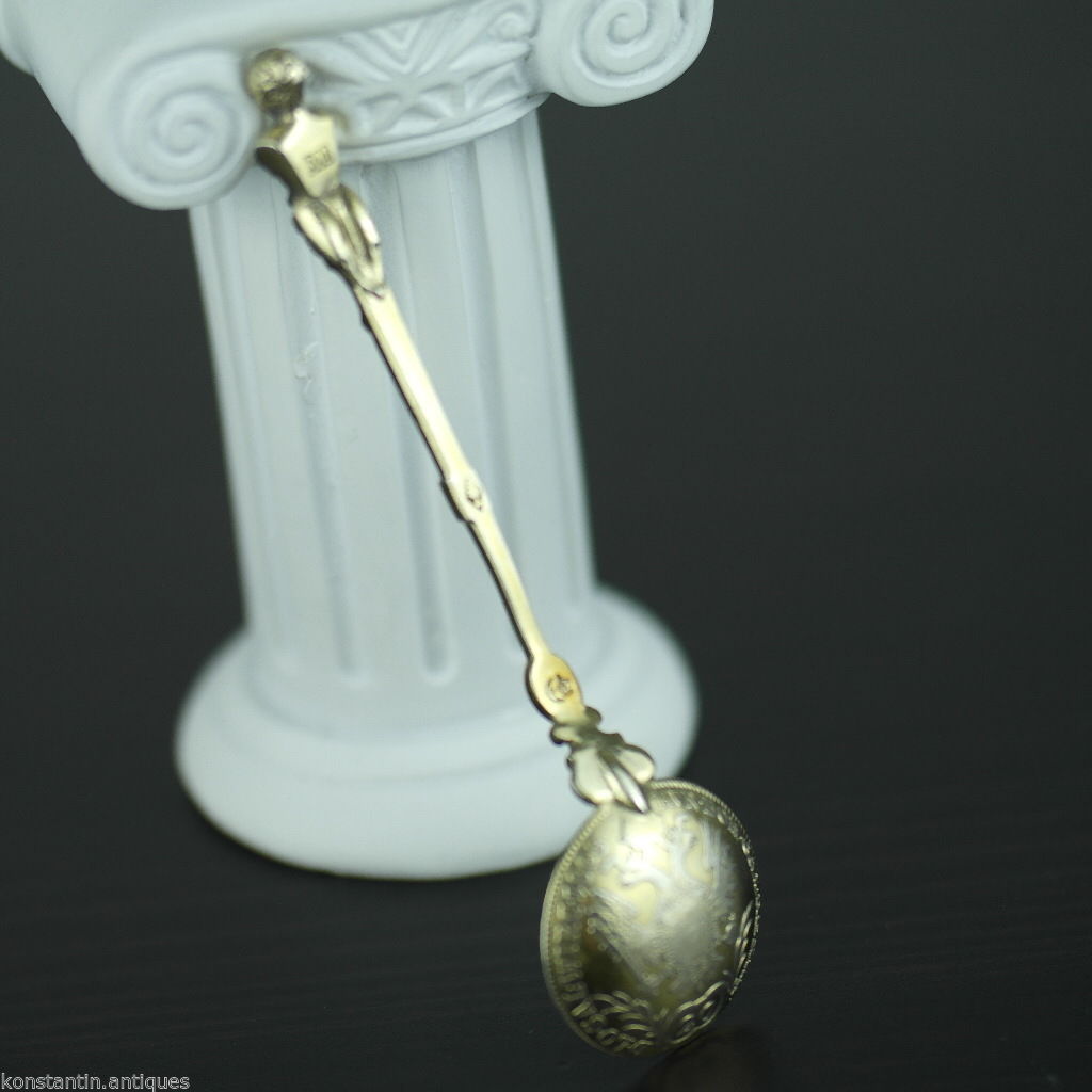 Antique 1808 gold plated solid silver 20 Kreuzer coin spoon Franciscvs Austrian Empire 800