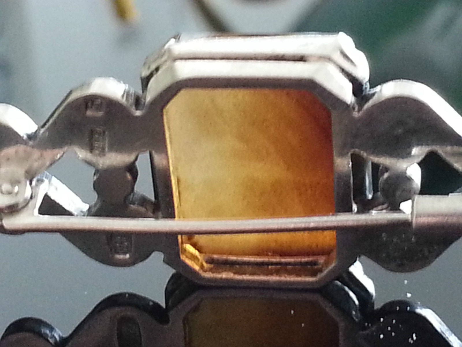 Broche de ágata de plata maciza vintage 875 URSS Leningrado Rusia gran regalo