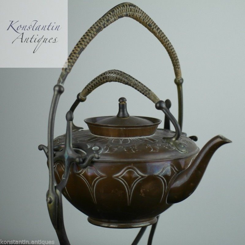 Art Nouveau WMF Copper Tea Coffee Spirit Kettle on Pewter stand Antique