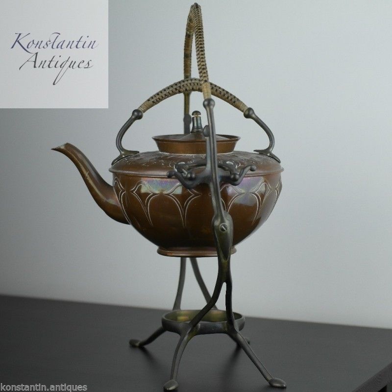 Art Nouveau WMF Copper Tea Coffee Spirit Kettle on Pewter stand Antique