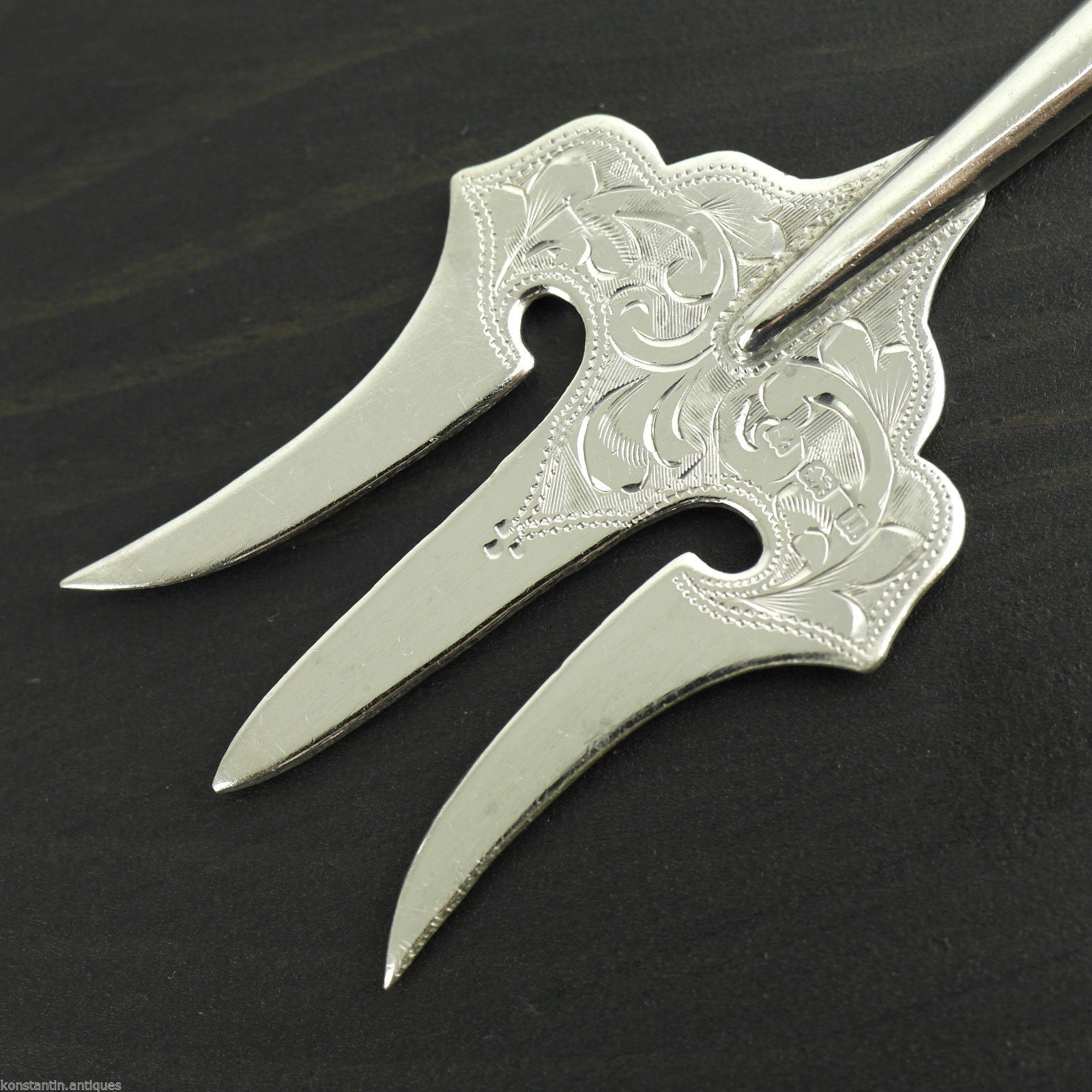 Antike Gabel aus Sterlingsilber von 1912 und grüner Jade-Nephrit-Griff Birmingham