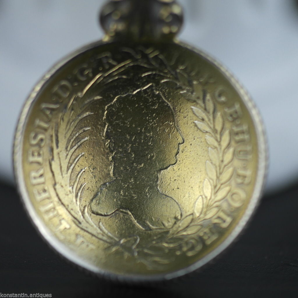Antiguo 1757 plata maciza chapada en oro 20 cuchara de monedas Kreuzer Theresia Imperio Austriaco 800