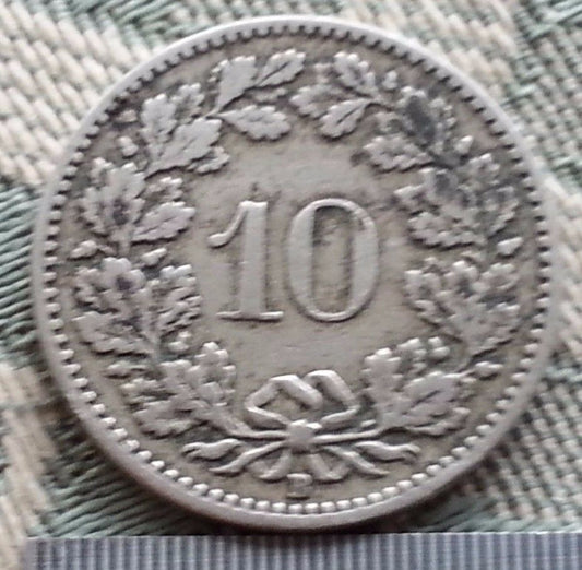Antique 1902 coin Swiss 10 Rappen Switzerland CONFŒDERATIO Helvetica