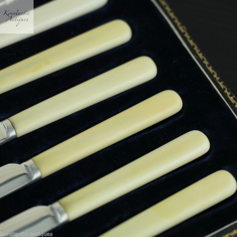 Antique 1923 Sheffield solid silver set of six dessert knives