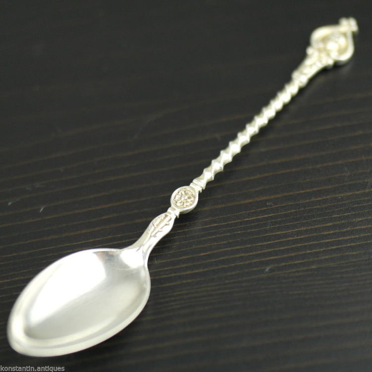 Antique 19thC solid silver spoon ornamented head Germany Peter Bruckmann