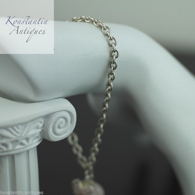 Cadena de pulsera de plata de ley con colgante de corazón de cuarzo rosa