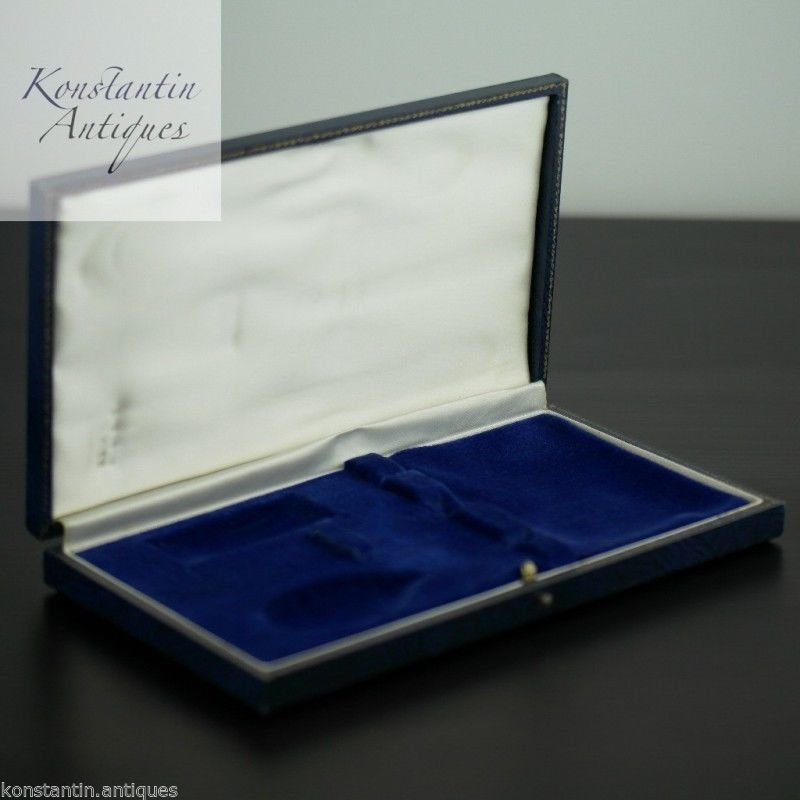 Antique blue box for Christening set Fork and spoon