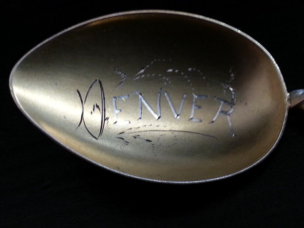 Antique Sterling silver gold plated enamel twist spoon Denver USA