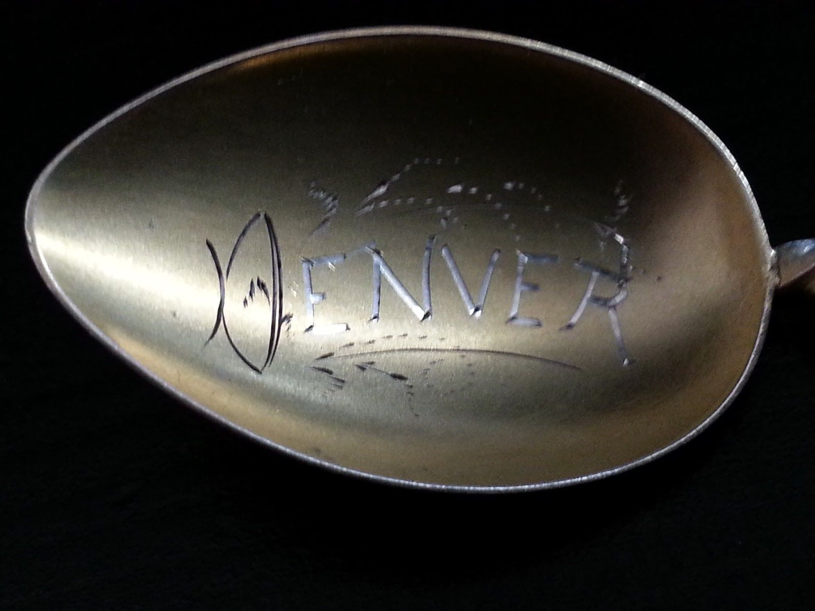 Antique Sterling silver gold plated enamel twist spoon Denver USA