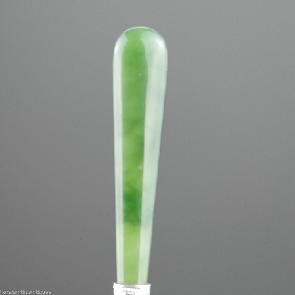 Antique 1900 sterling silver knife green Jade Nephrite handle