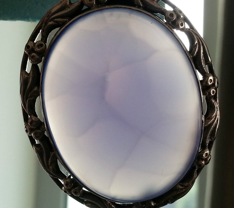 Vintage 1963 sterling silver brooch blue Chalcedony Agate gemstone solid gift