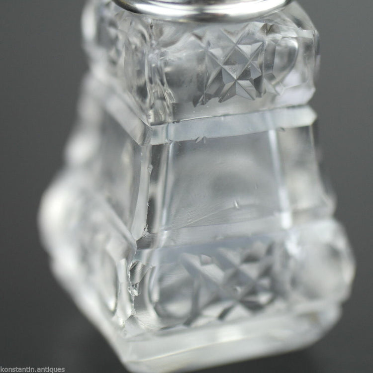 Antique 1931 cut glass perfume bottle solid silver topped