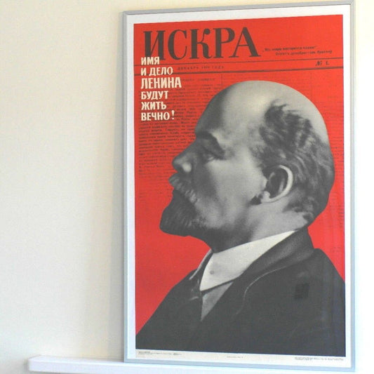 Cartel de motivación original 1978 MOSCÚ URSS Lenin para siempre periódico Iskra