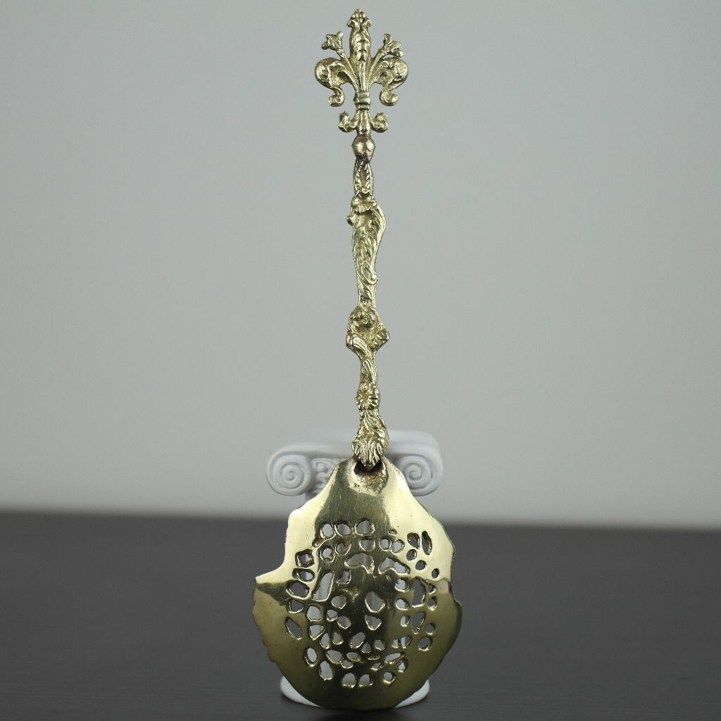 Antique solid brass ornamented strainer French Royal flower dancing couple eagle