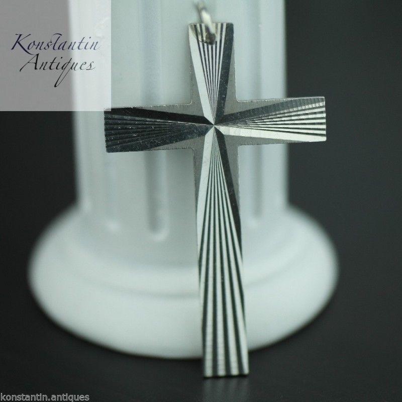Colgante de cruz de plata de ley vintage sólido Art Déco regalo raro 