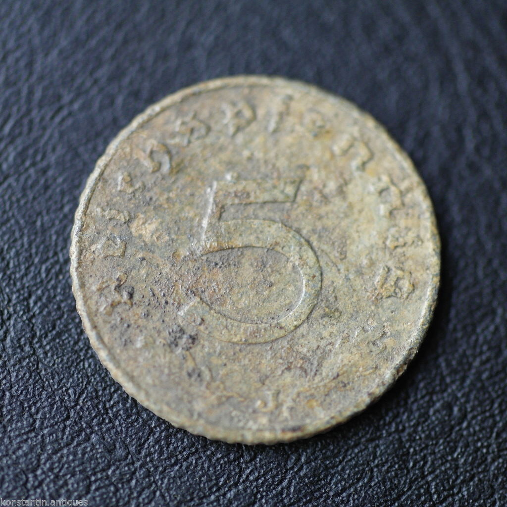 Moneda antigua de 1941 5 Reichspfennig Fuhrer Adolf Hitler de Alemania Berlín