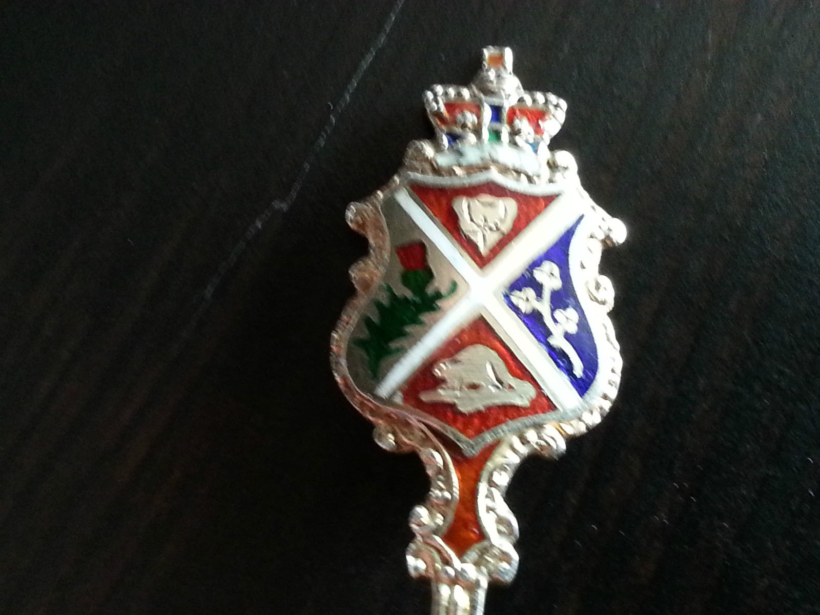 Antique Enamel Gold plated Sterling silver spoon Montreal Canada