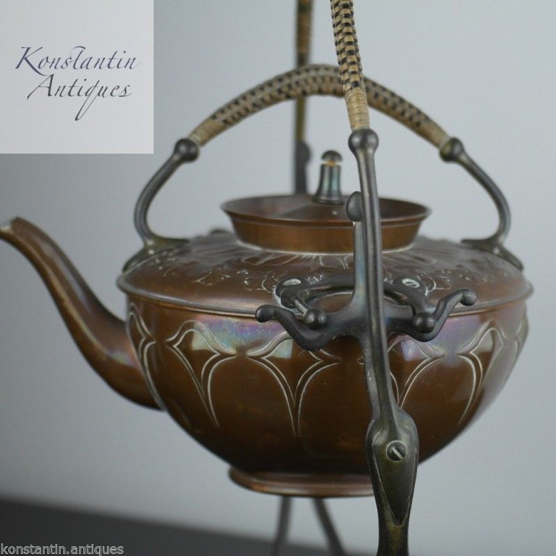 Art Nouveau WMF Copper Tea Coffee Spirit Kettle on Pewter stand Antique