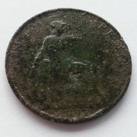 Antique 1891 one penny coin Victorian 19thC British Empire with green patina