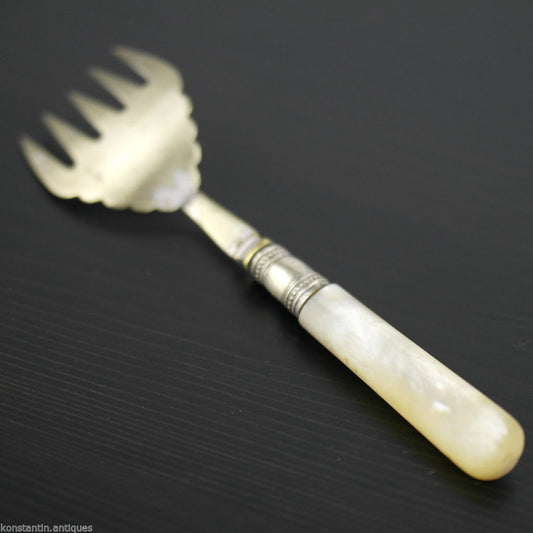 Antique table fish fork with mother of pearl handle Sheffield silver plated